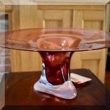 G01. Handcrafted signed pink glass bowl.
